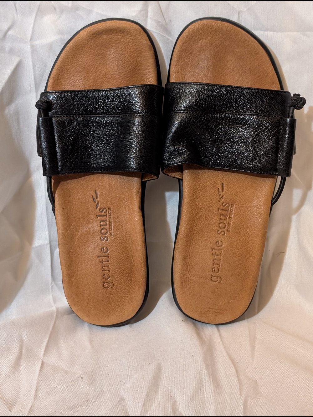 Gentle Souls Black Leather Slide Sandals